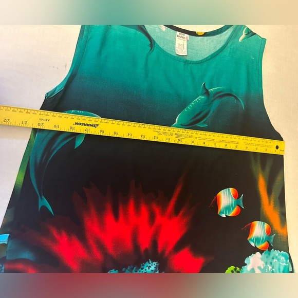 Vibrant Ocean-Themed Sleeveless Island Barrier Reef Dress Sz-L.  AA10 - Picture 7 of 8